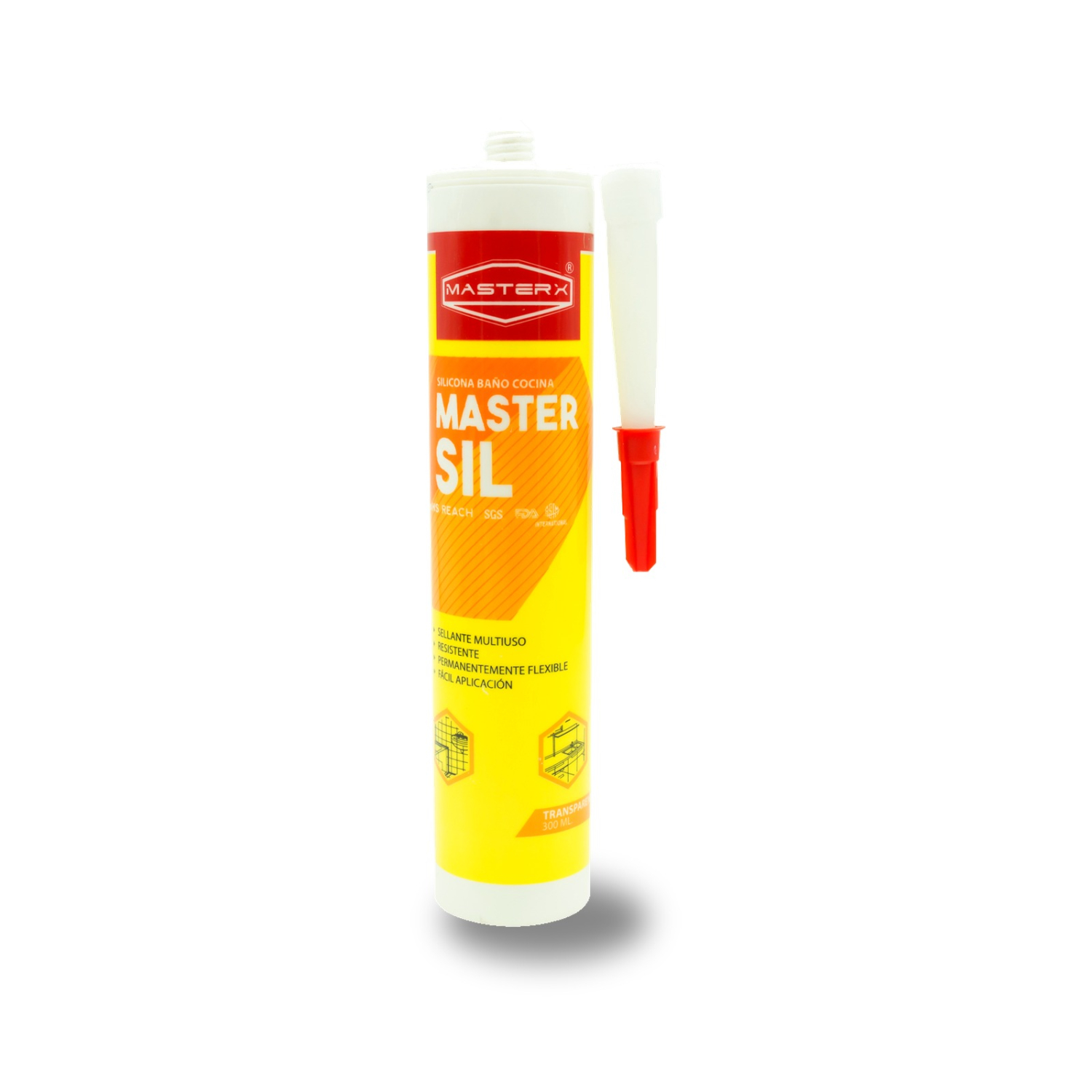 SILICONA PARA BAÑO/COCINA TRANSP 300 ML C/FUNGICIDA MASTERX